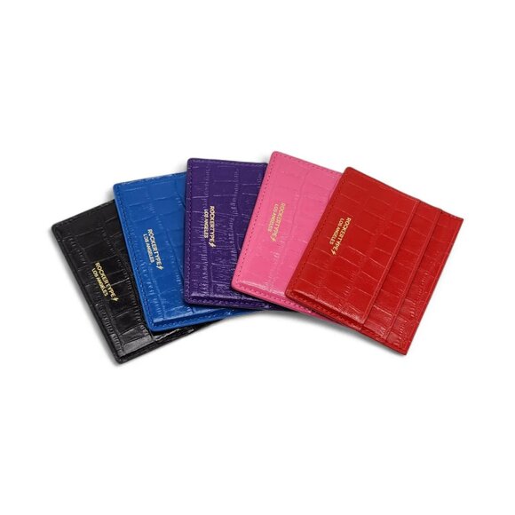 ROCKERTYPE Luxury Cardholder Wallet Crocodile Embossed Italian Leather Pink - Picture 2 of 3